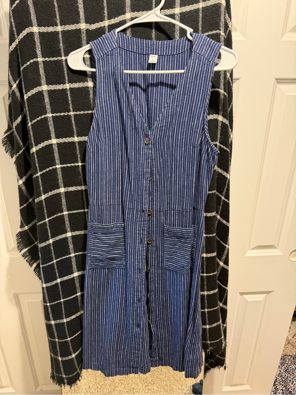 Sleeveless Blue Striped Button-Front Dress Small Old Navy